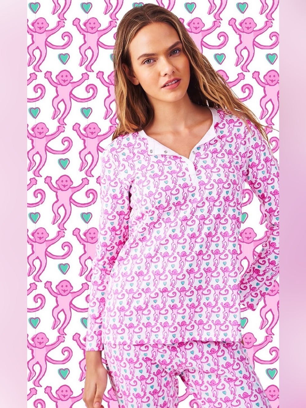 Roller Rabbit Lovely Monkey Bubblegum Pajama Set Size Medium